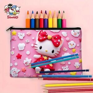 Hello Kitty 3D Floral & Stars Cute Makeup / Cosmetic Bag  Zipper / Lightweight